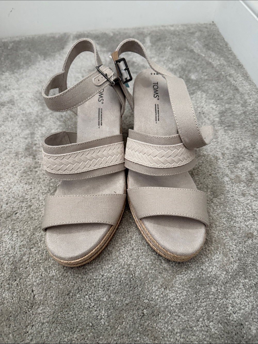 TOMS Neutral Beige Woven Strap Espadrille Wedge Sandals